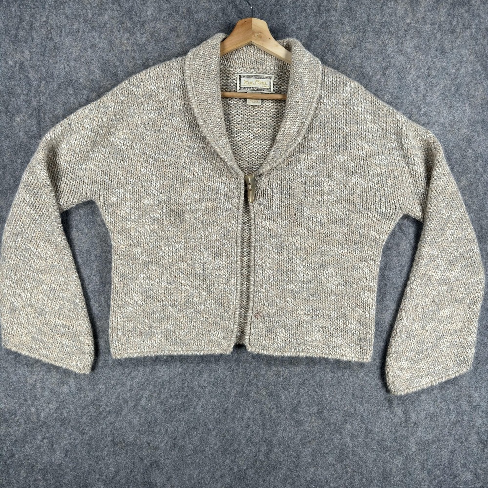 Mira‎ Flores Designs Cardigan Sweater Womens Medium Beige Alpaca Shawl Collar